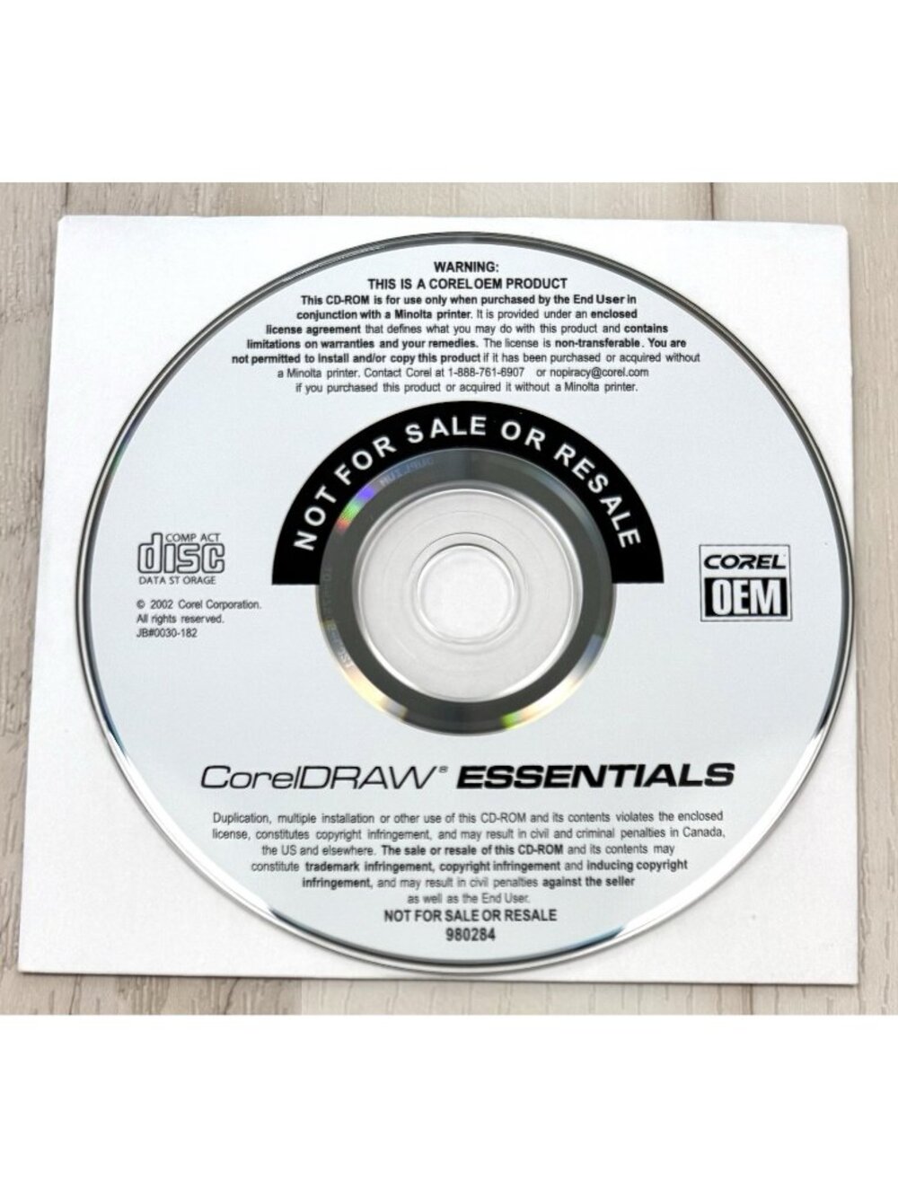 CorelDraw Essentials CD-Rom Digital Imaging Software 2002 DISC ONLY